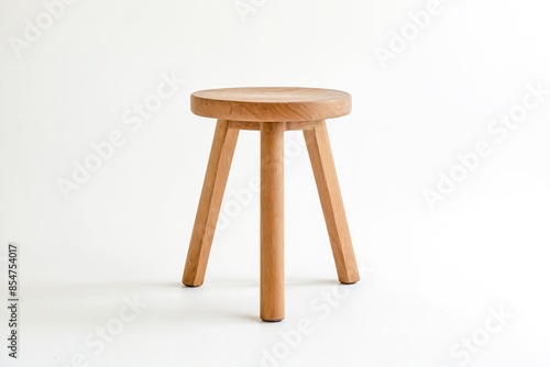 Wooden stool with three legs on white background