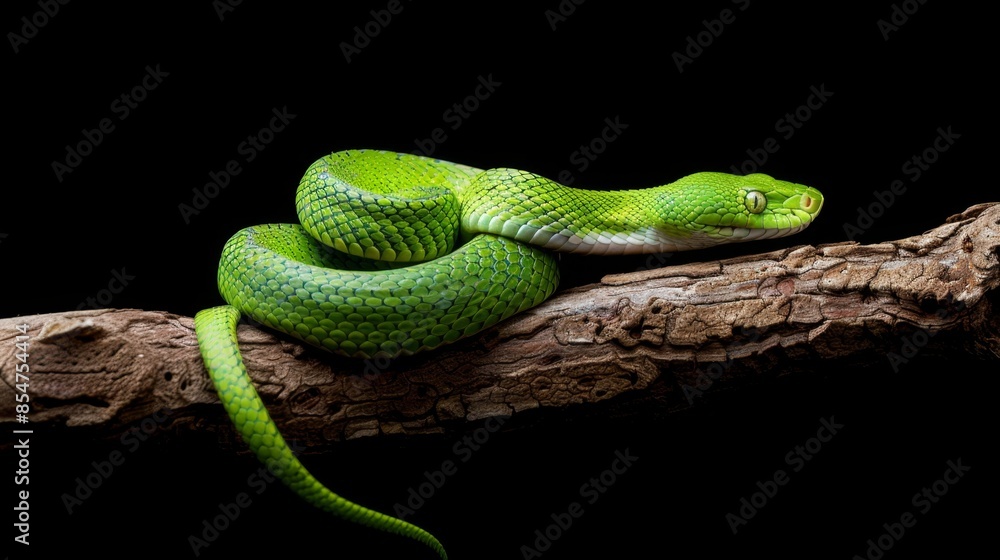 Vibrant Green Viper Snake on a Branch - Generative AI Vibrant Green Viper Snake on a Branch - Generative AI