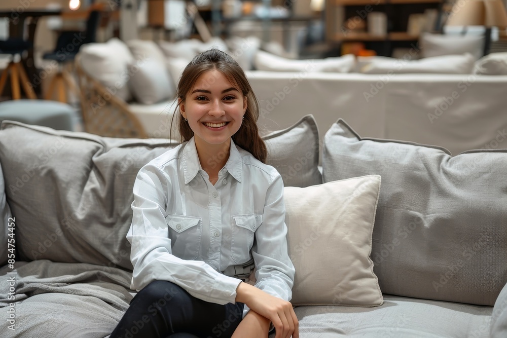 Obraz premium A friendly salesperson in a furniture store.