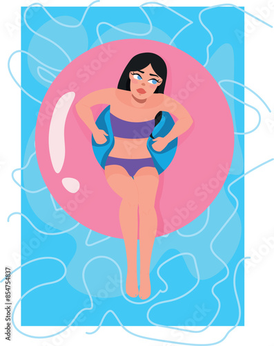 Girl relaxing in pool, summer party people, woman in swimsuit, holiday, people.