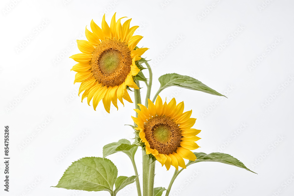 Two Sunflowers on a White Background Two Sunflowers on a White Background