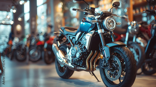 stylish motorcycle in a showroom, cinematic