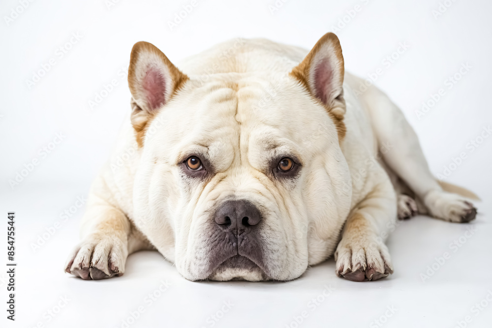 Obraz premium Portrait of a White Bulldog Lying Down
