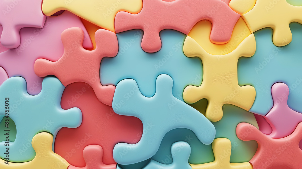 Digital template with 3D puzzle pieces with soft shapes and pastel colors. Business strategy concept. Generative AI Digital template with 3D puzzle pieces with soft shapes and pastel colors. Business strategy concept. Generative AI