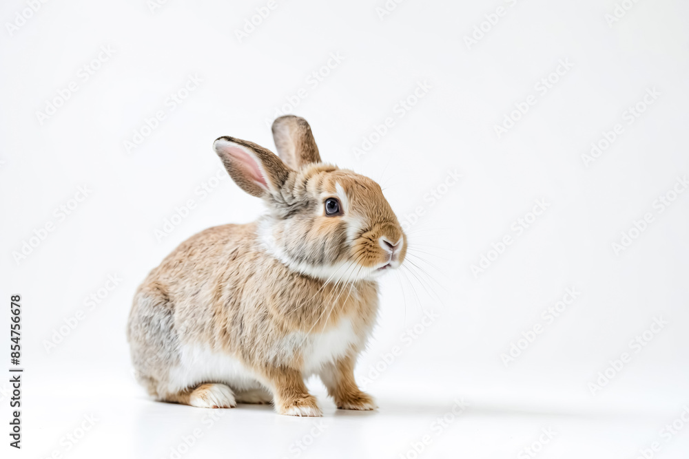 Obraz premium Cute Brown and White Bunny Isolated on White Background