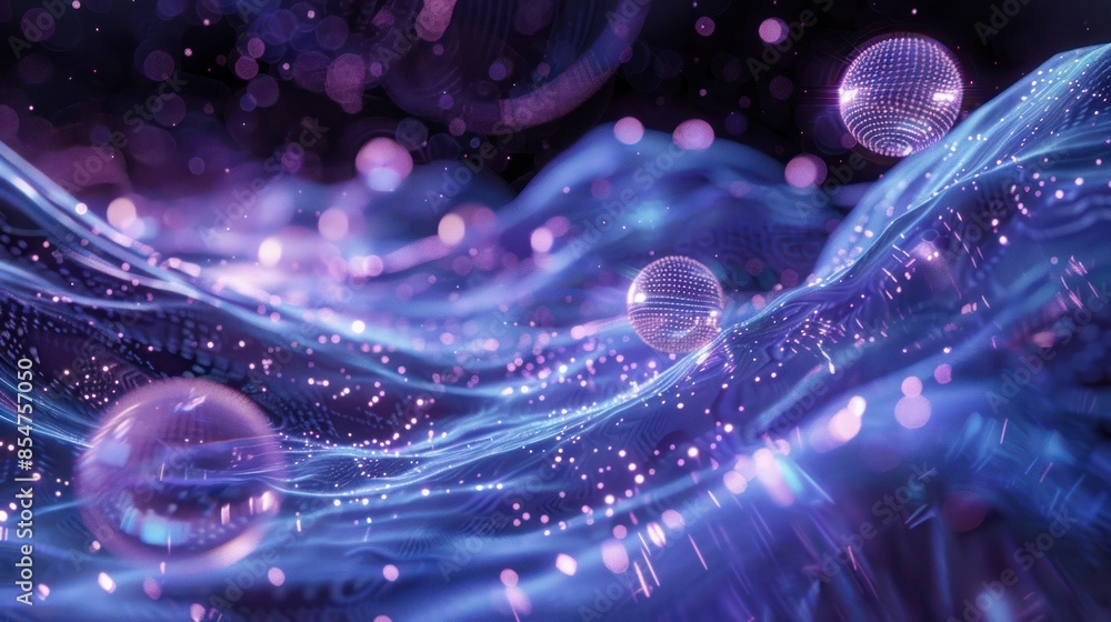 An abstract representation of a virtual environment, with glowing orbs ...