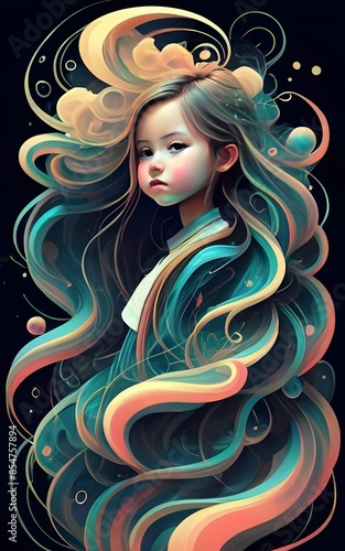 Gilr Colorful Hair Illustration