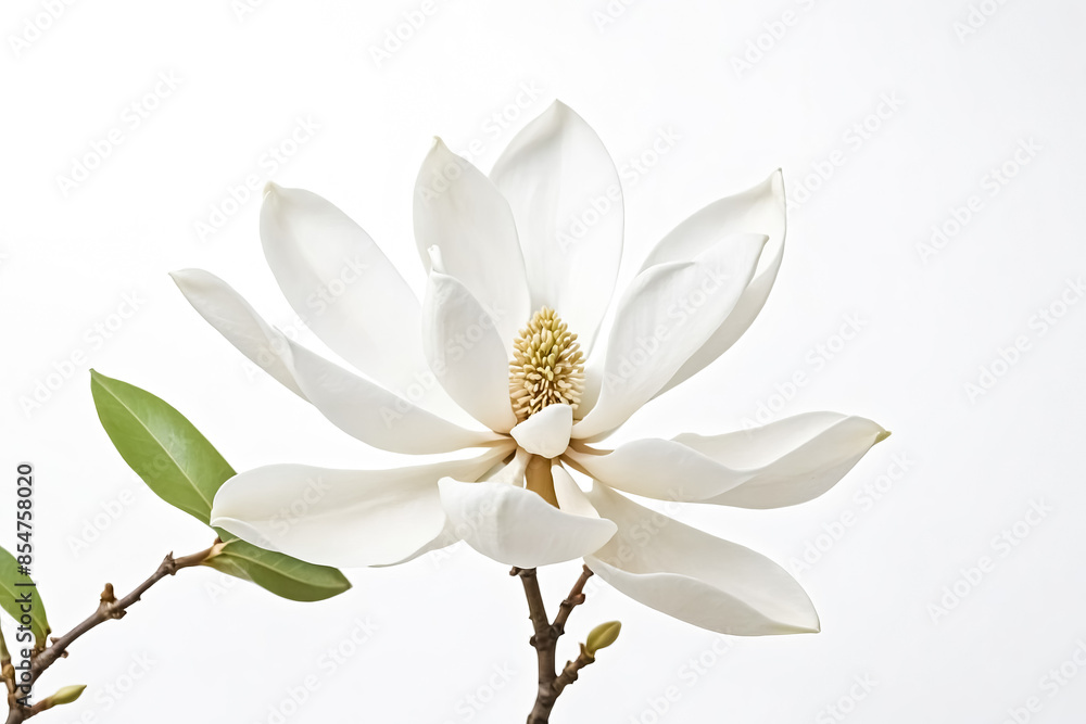 custom made wallpaper toronto digitalWhite Magnolia Flower with Green Leaves on White Background