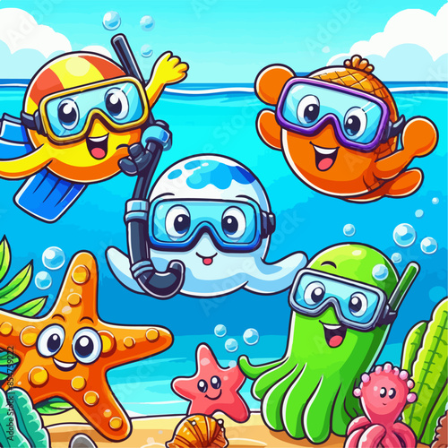 Character sea animals skornling vector