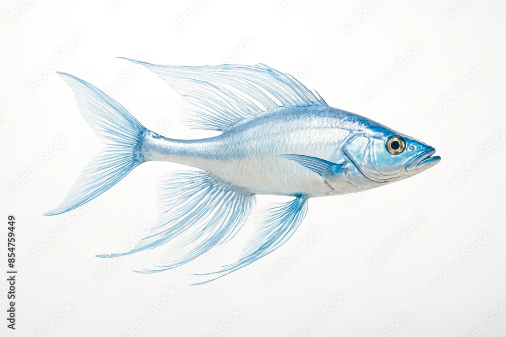 Fototapeta premium Blue Fish with Flowing Fins Isolated on White Background