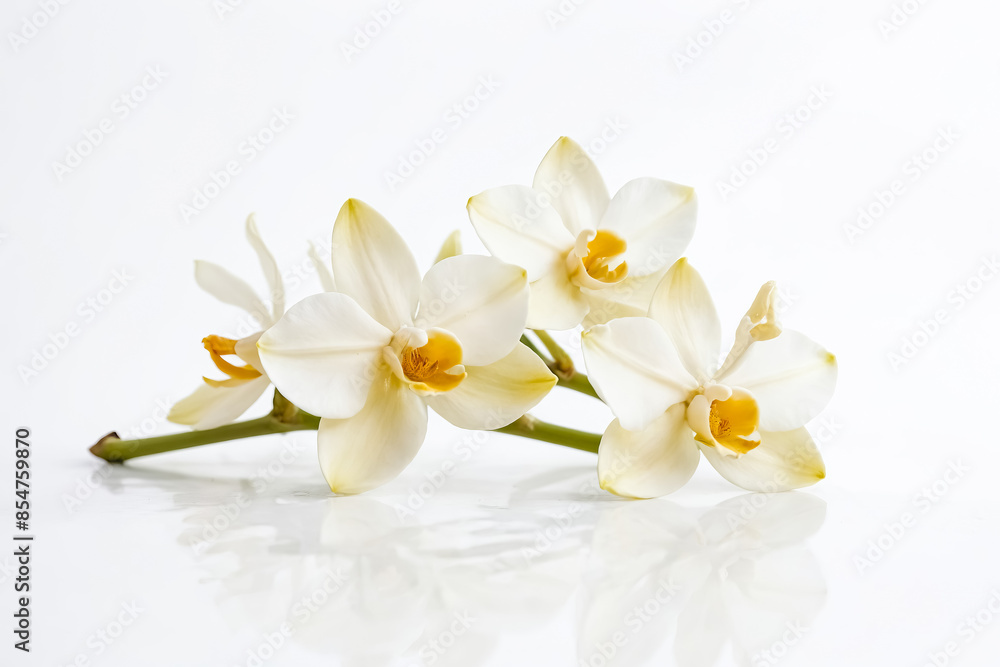 Closeup of a Vanilla Orchid Flower on a White Background Closeup of a Vanilla Orchid Flower on a White Background