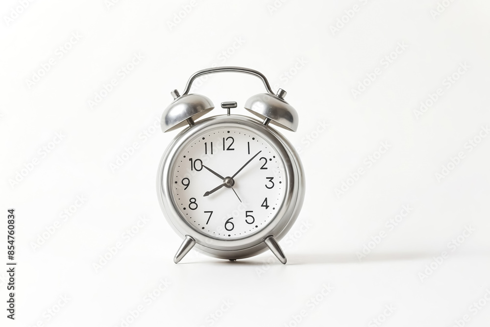 Silver Alarm Clock On White Background Silver Alarm Clock On White Background