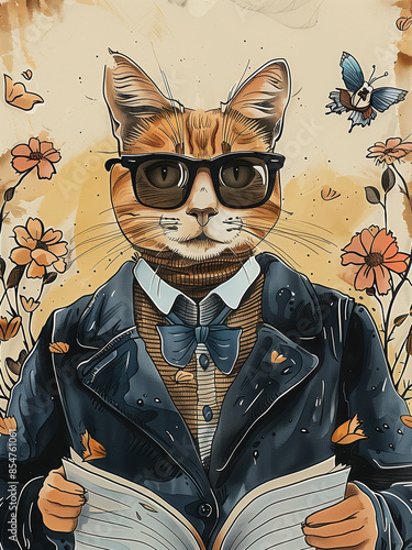 Painting of a cat in clothes, cat print, funny cat, cat in a suit, painting prints