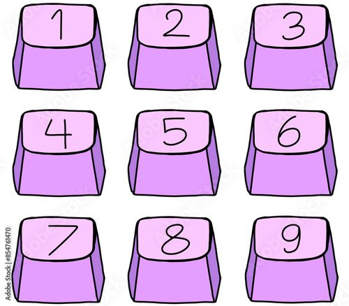 Numbers 1-9 set of purple keycaps