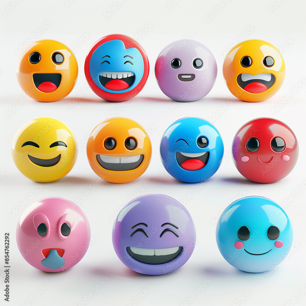 A set of 3D emoticons, 3D icons vivid color isolated on white background A set of 3D emoticons, 3D icons vivid color isolated on white background