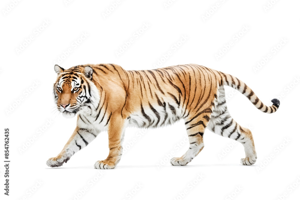 Fototapeta premium Tiger walking on white background