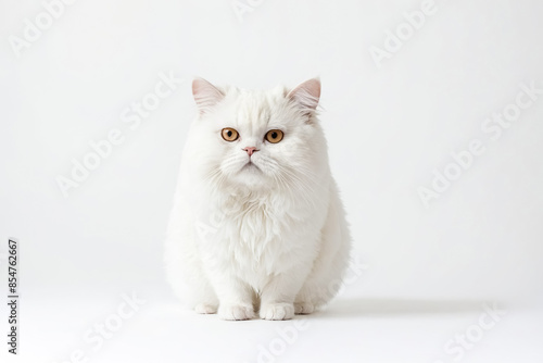 White Persian Cat Sitting on a White Background © Rysak