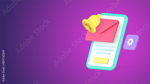 Incoming new message reminder inbox email smartphone application 3d icon realistic vector