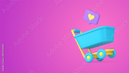 Shopping cart favorite goods wishlist in trolley commercial purchase 3d icon realistic vector
