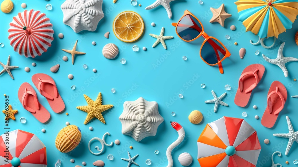 Fototapeta premium Seamless pattern with vibrant beach items.