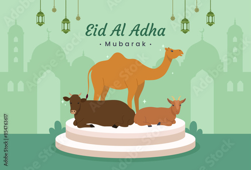 Flat design of Eid Al-Adha Mubarak background vector