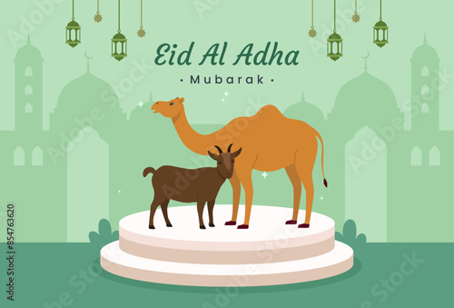 Flat design of Eid Al-Adha Mubarak background vector