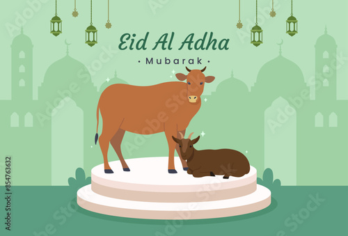Flat design of Eid Al-Adha Mubarak background vector