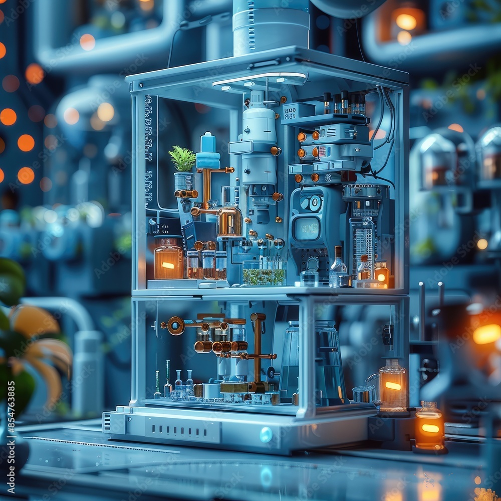 Tiny cute laboratory, 3d blender render, soft smooth lighting, science and technology background. Generative AI. Tiny cute laboratory, 3d blender render, soft smooth lighting, science and technology background. Generative AI.