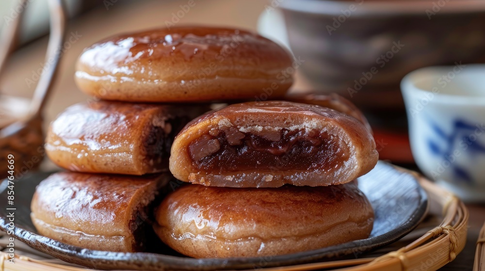 Tasty handmade dorayaki filled with red bean Tasty handmade dorayaki filled with red bean