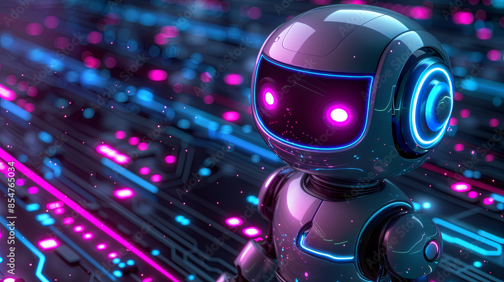 Cute neon cartoon android robot Cute neon cartoon android robot