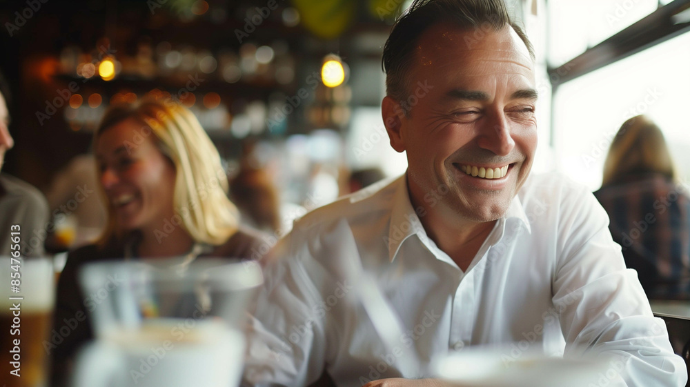 happy businessman enjoying a coffee break, laughing with coworkers in a relaxed office setting, happy businessman enjoying a coffee break, laughing with coworkers in a relaxed office setting,