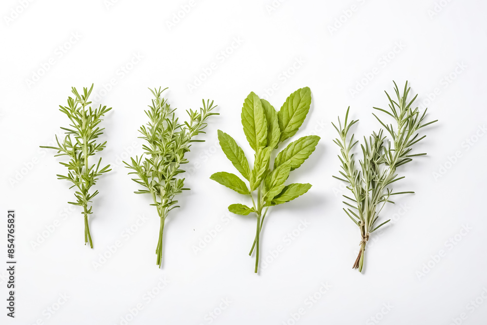 Fresh Herbs Sprigs Isolated on White Background Fresh Herbs Sprigs Isolated on White Background