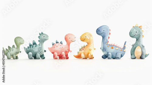 Fototapeta Naklejka Na Ścianę i Meble -  set of cute watercolor baby dinosaurs on a white background