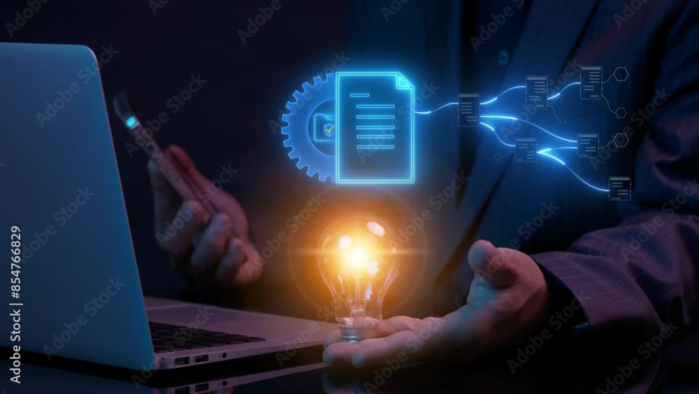 Document Processor Animation Document management system and process automation concept. Quality ...