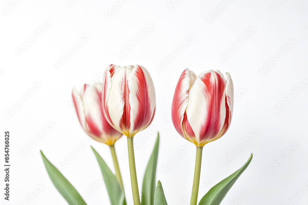 Two Red and White Tulips on White Background Two Red and White Tulips on White Background
