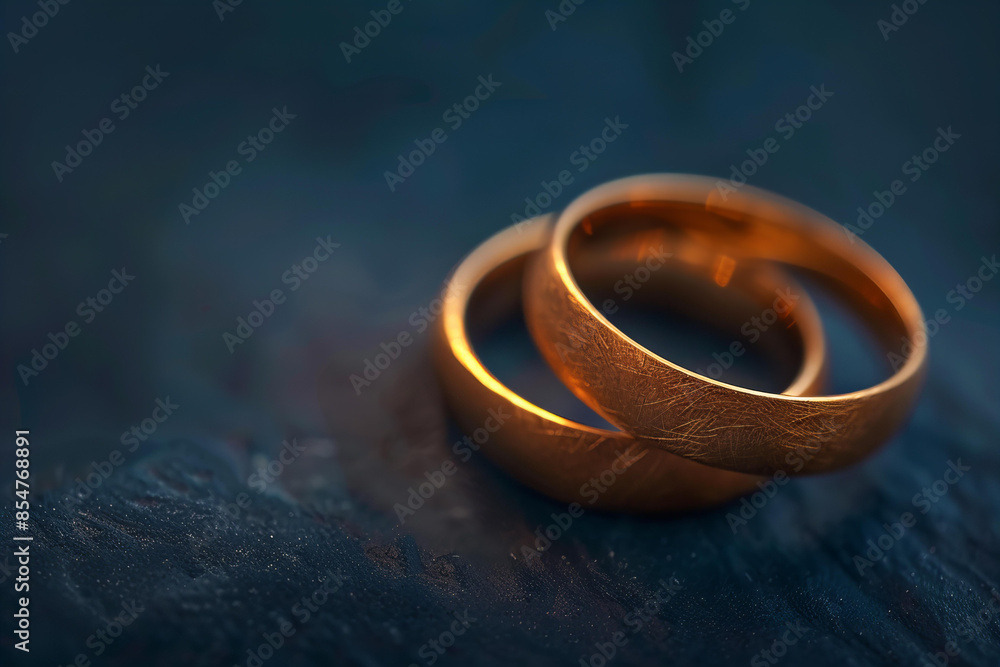 Wedding gold classic rings on blue background. Wedding gold classic rings on blue background.