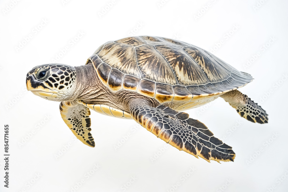 Fototapeta premium Sea Turtle Swimming in White Background