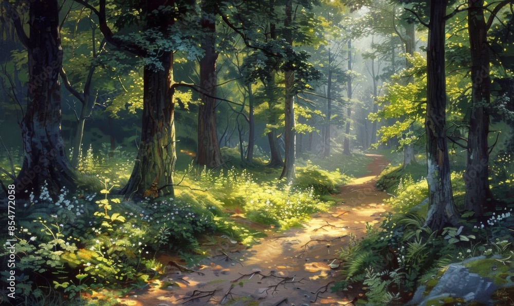 Obraz premium Forest path with dappled light