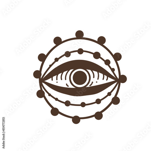 Eye boho. Lineart Vector illustration. Flower moon , Magic celestial witchcraft symbol. Masonic symbol. Hand drawn logo or emblem