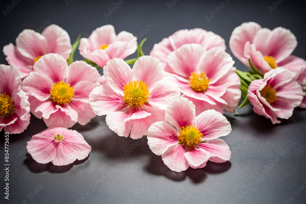Pink Flowers on Grey Background Pink Flowers on Grey Background