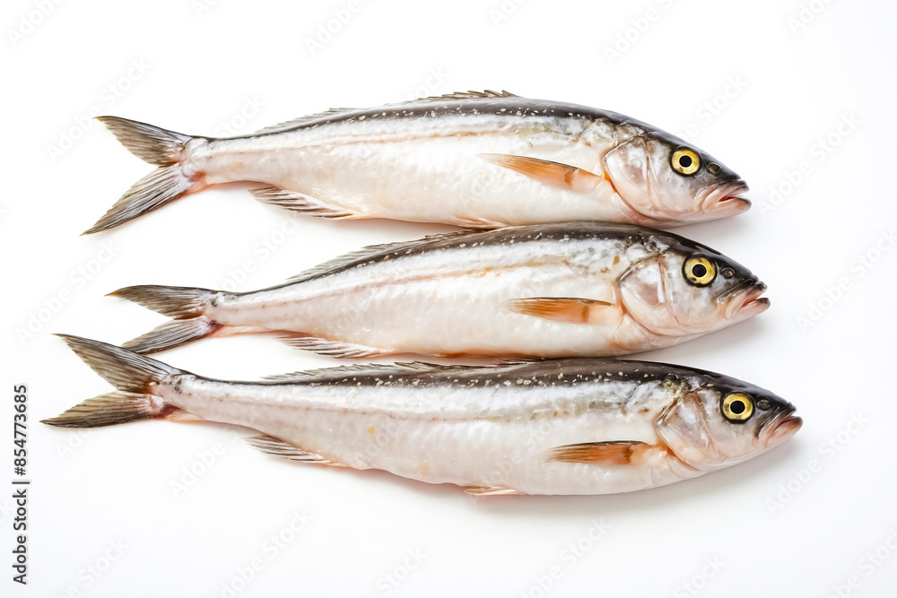 Three Fresh Whole Fish on White Background Three Fresh Whole Fish on White Background