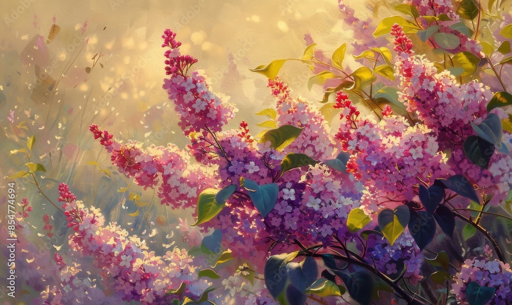 Blossoming lilacs in a garden