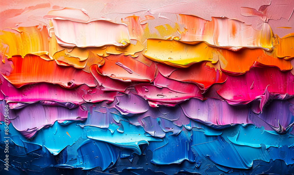 Obraz premium Dynamic Multicolored Abstract Painting with Textured Brush Strokes - Colorful Artistic Background Ideal for Creative Design Projects and Vibrant Wall Art Display