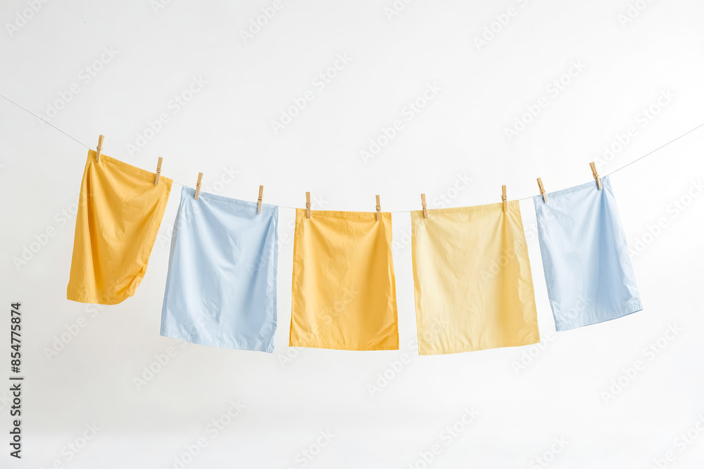 Yellow and Blue Cloths Hanging on a Clothesline Yellow and Blue Cloths Hanging on a Clothesline