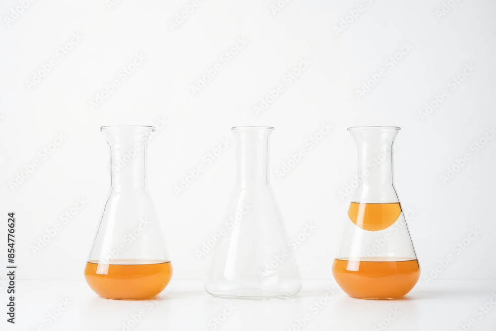 Three Erlenmeyer Flasks with Orange Liquid Three Erlenmeyer Flasks with Orange Liquid