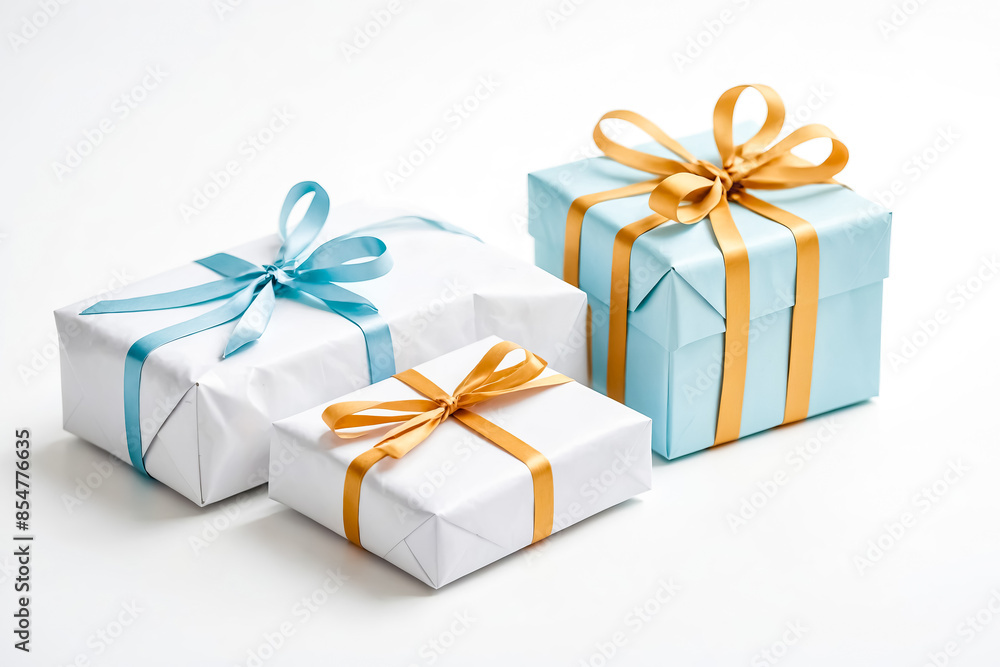 Gift Boxes with Blue and Gold Ribbons Gift Boxes with Blue and Gold Ribbons