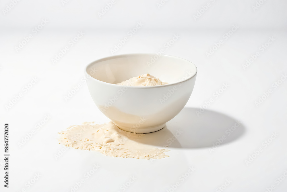 Creamy Spilled Food in a White Bowl Creamy Spilled Food in a White Bowl