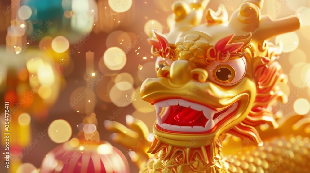Golden Dragon with Sparkling Lights Generative AI