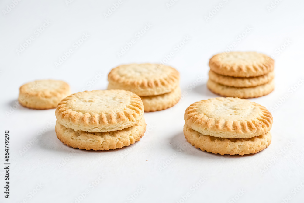 Close-up of round cookies on white background Close-up of round cookies on white background