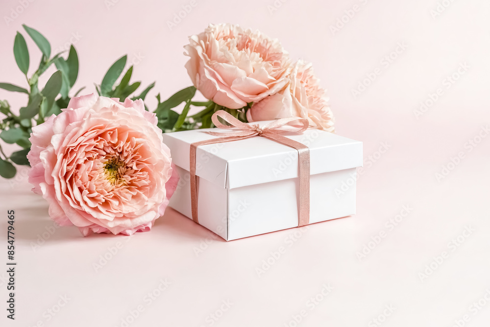 Pink Roses and a Gift Box Pink Roses and a Gift Box